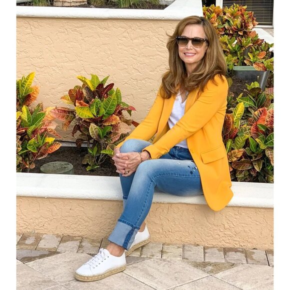 Size 10 $120.00 BOSTON PROPER Beyond Travel Gold Classic Boyfriend Blazer Jacket - Picture 7 of 14